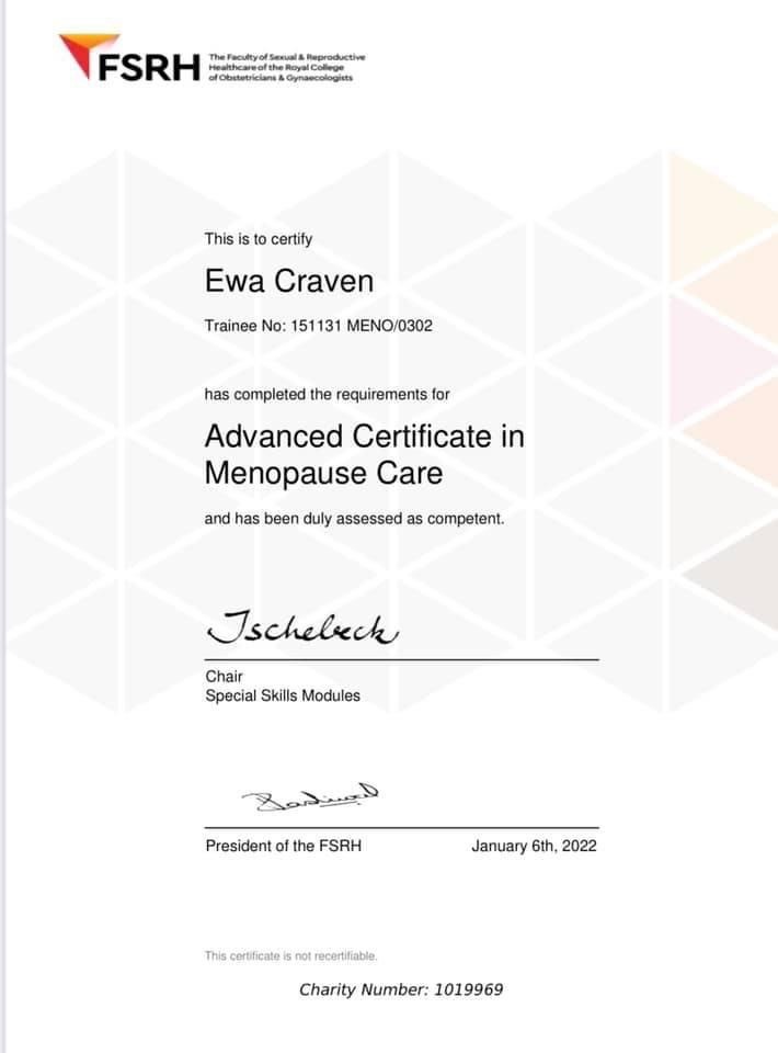 Advanced Menopause certificate Advanced Menopause certificate